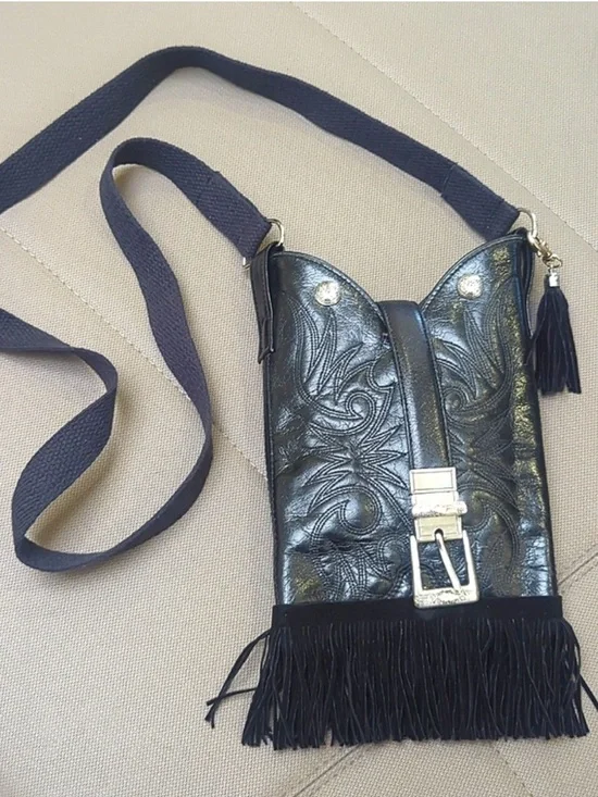 LAREDO Custom One of a Kind Black Fringe Crossbody Bag - - Picture 2 of 10